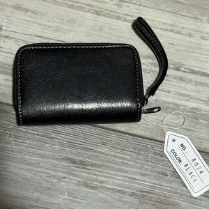 Black Double Zip Wallet with Wrist Strap